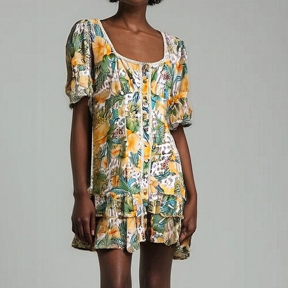 Aqua Blu Australia Tropical Floral Print Samantha Mini Dress - Picture 1 of 10